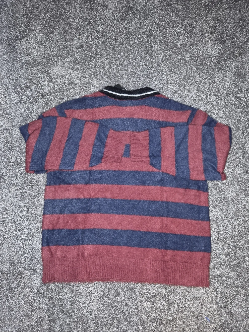 Burgundy & Navy Striped Knit Sweater Suit Set